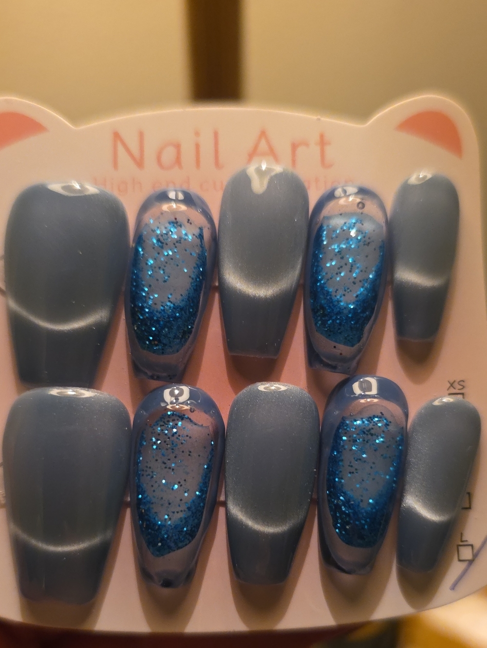 Blue Moving Glitter Press-On Nail Set Size Large
